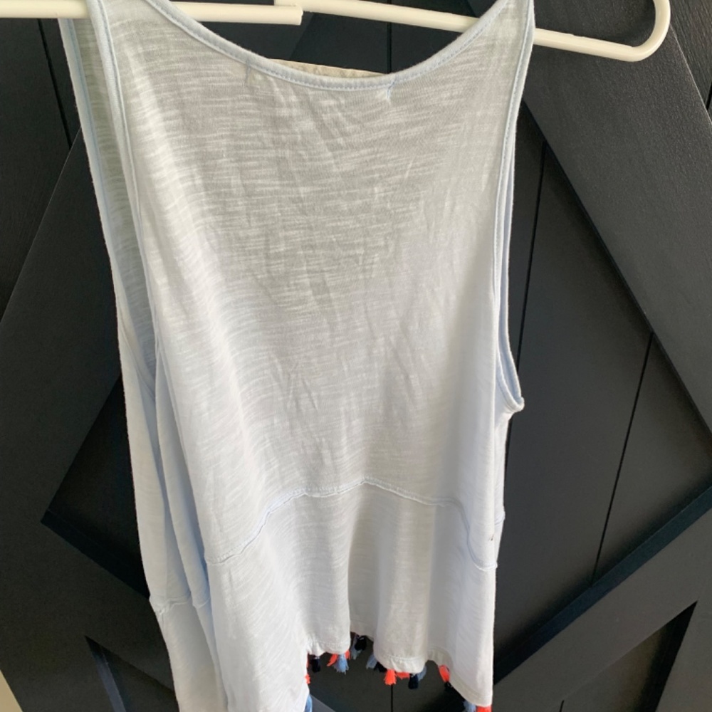 Michael Stars Light Blue Tank Top with Multi-color Tassel Detail - Picture 3 of 4